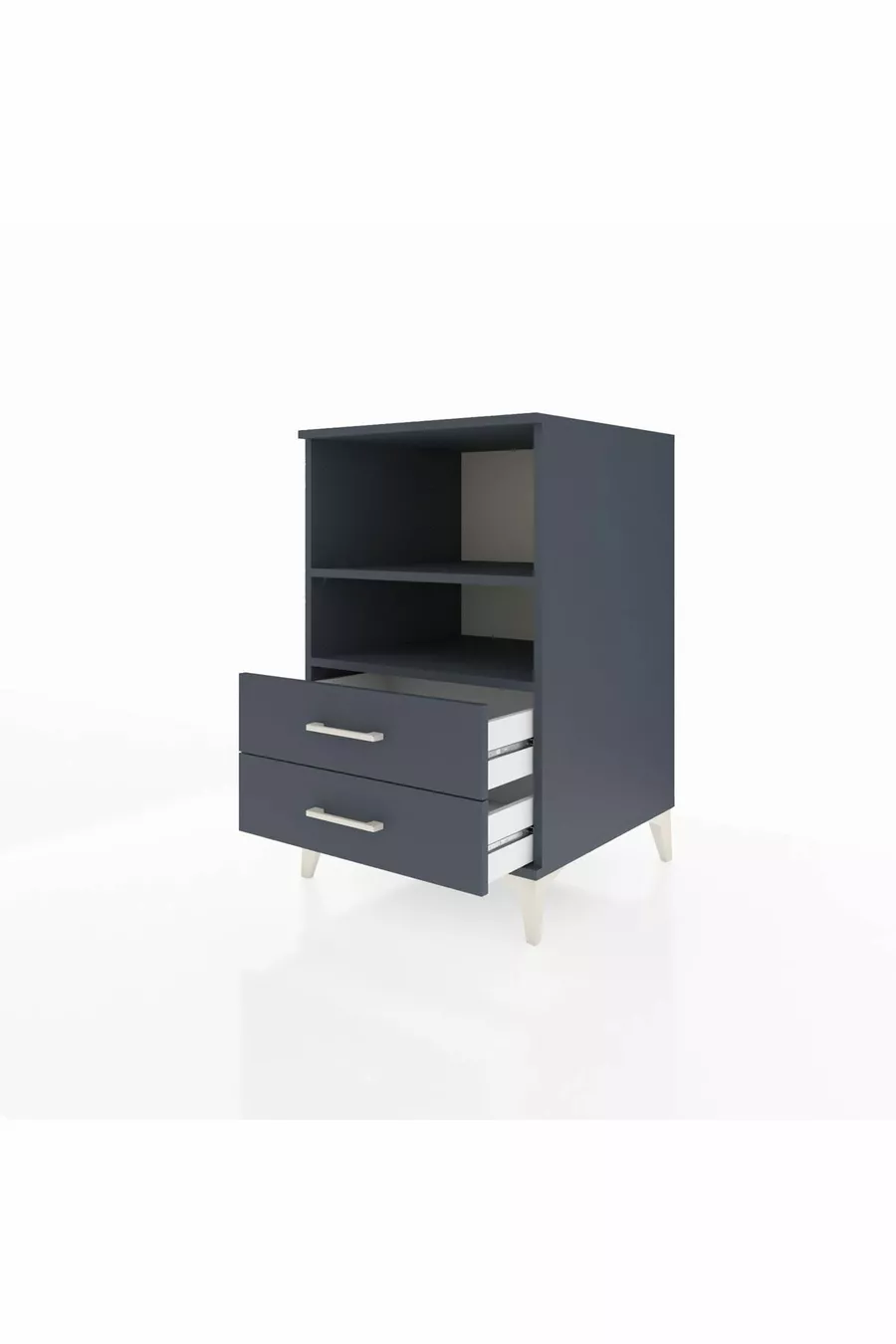 Chevet Kronos à 2 étagères et 2 tiroirs Anthracite-Anthracite