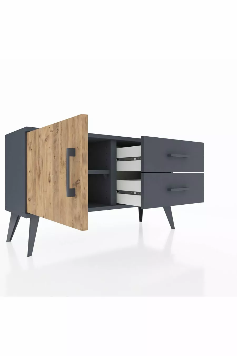 Commode Arges à une étagère, 2 tiroirs et une porte, Anthracite-Sapin/Anthracite