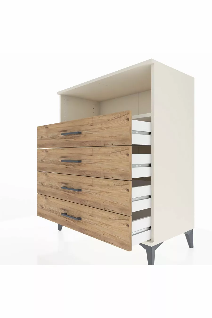 Commode Hyperion à une étagère et 4 tiroirs Aigue-marine-Pin