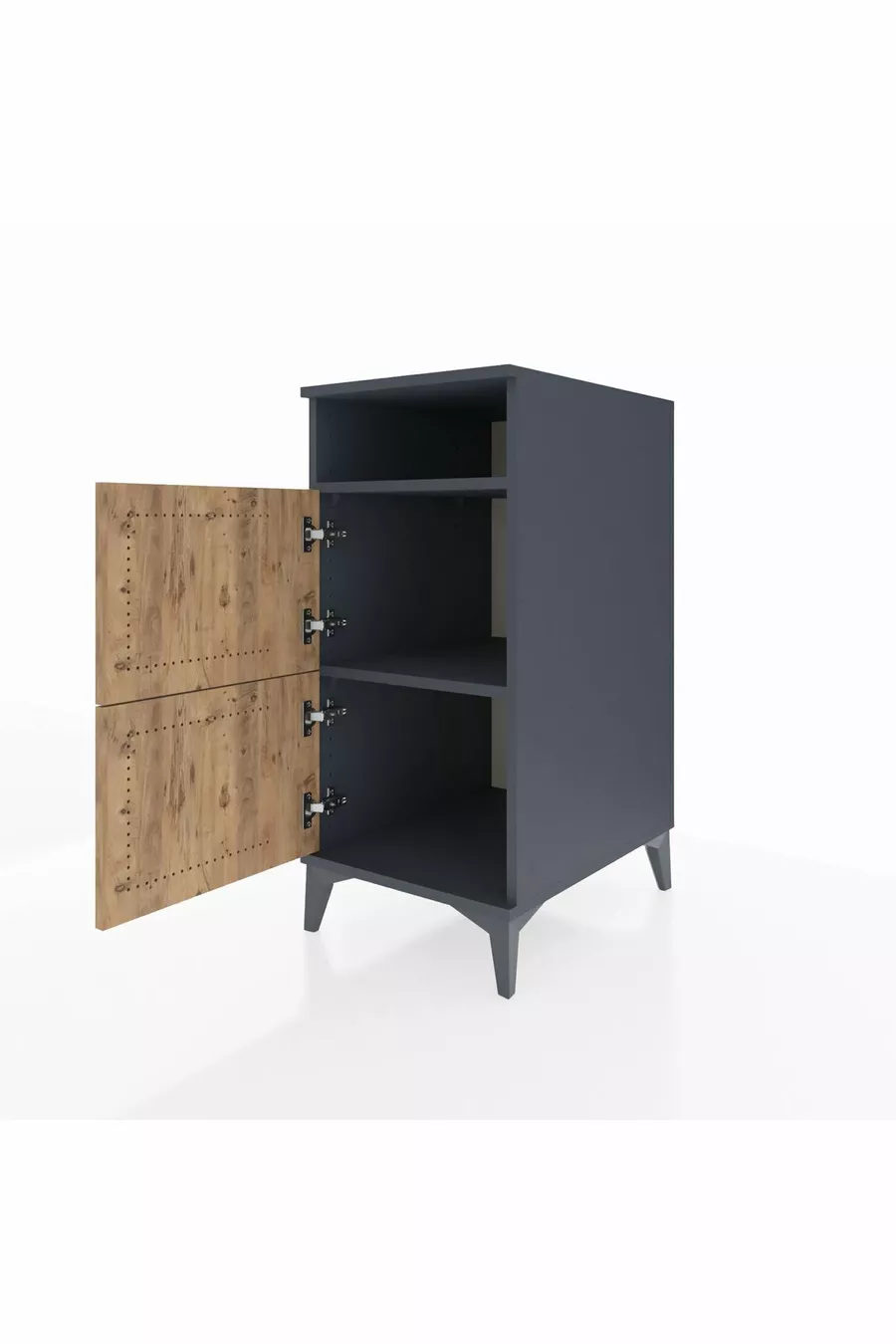 Chevet Kronos à 2 étagères et 2 portes, anthracite-pin