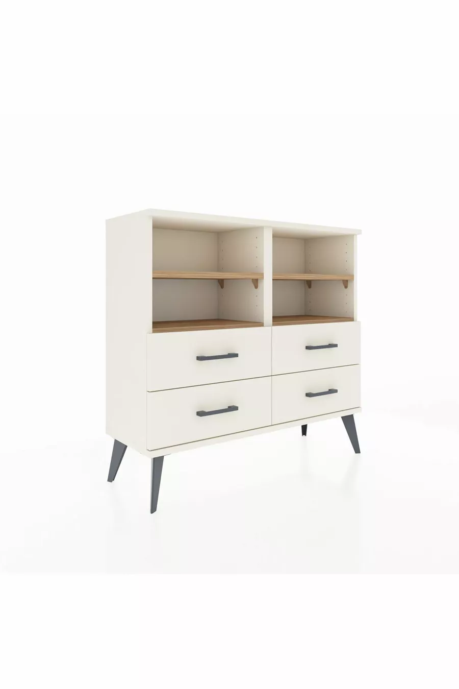 Commode Arges 4 étagères 4 tiroirs Pierre de lune-Pin/Pierre de lune