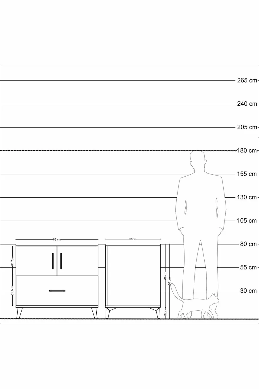 Commode Kronos avec 2 étagères, 1 tiroir et 2 portes, Anthracite-Pierre de lune