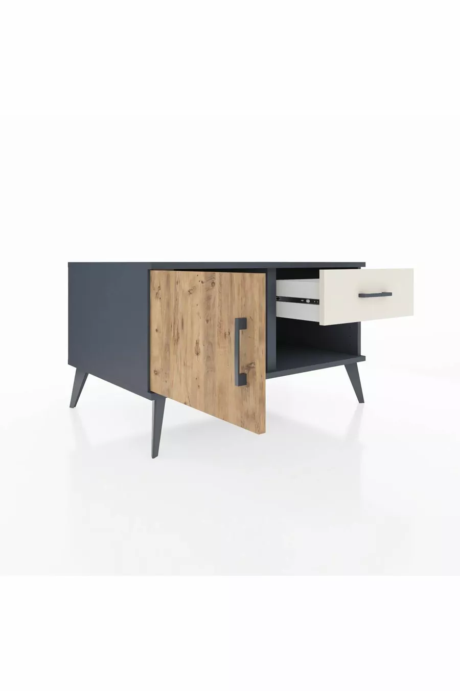 Commode Kronos avec une seule étagère, un tiroir et une porte, anthracite-pin/pierre de rivière