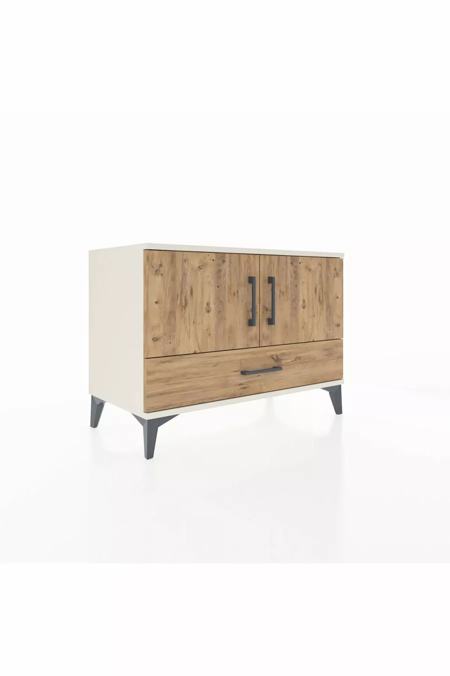 Commode Hyperion 2 étagères 1 tiroir 2 portes Pierre de lune-Épicéa