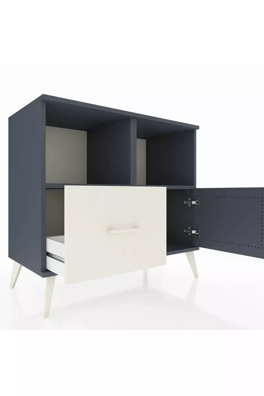 Commode Hyperion 2 étagères 1 tiroir 1 porte Anthracite-Anthracite/Gris pierre