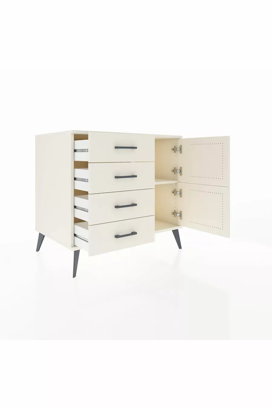 Commode Kronos avec une étagère, 4 tiroirs et 2 portes, couleur Pierre de Lune