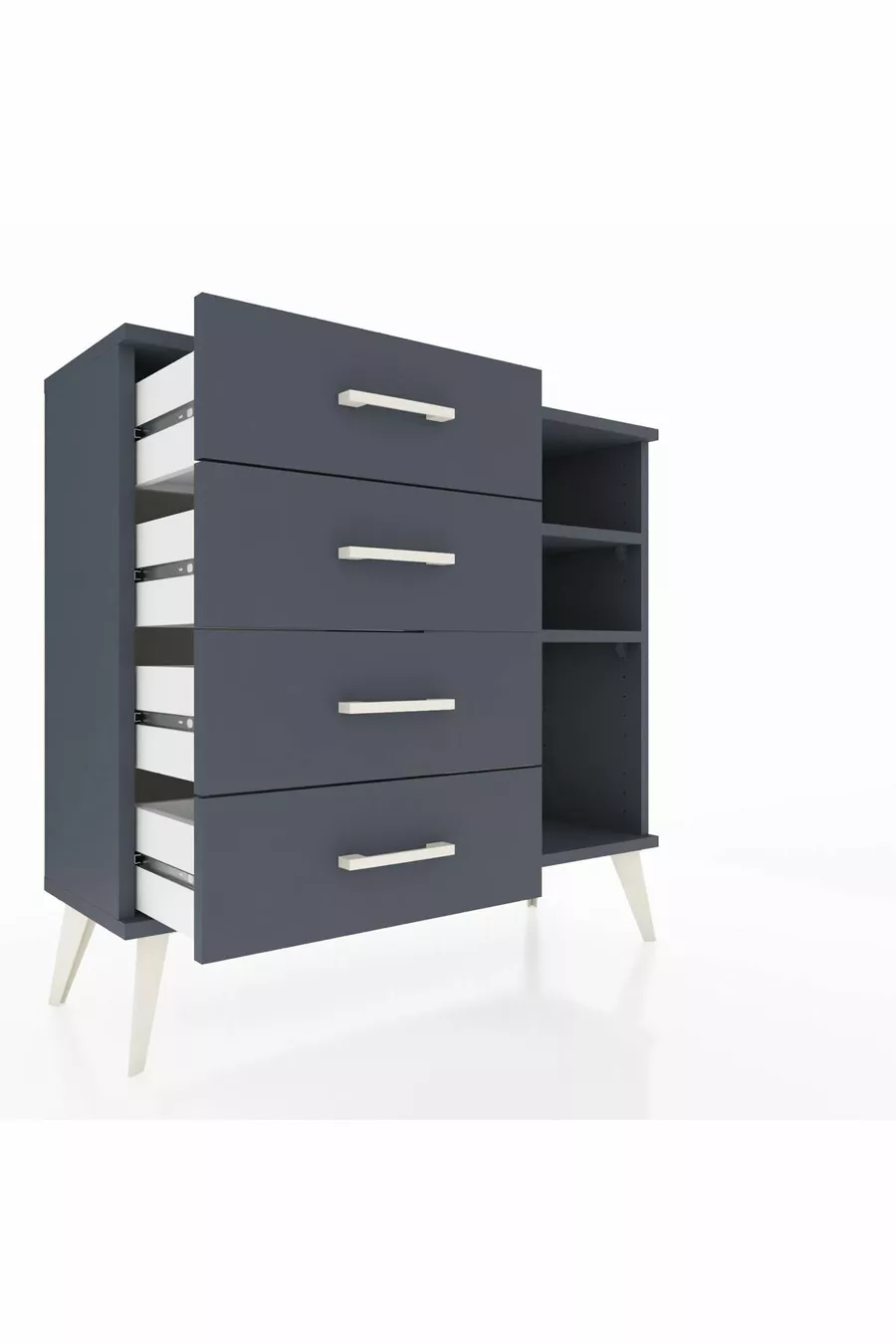 Commode Arges 2 étagères 4 tiroirs Anthracite-Anthracite