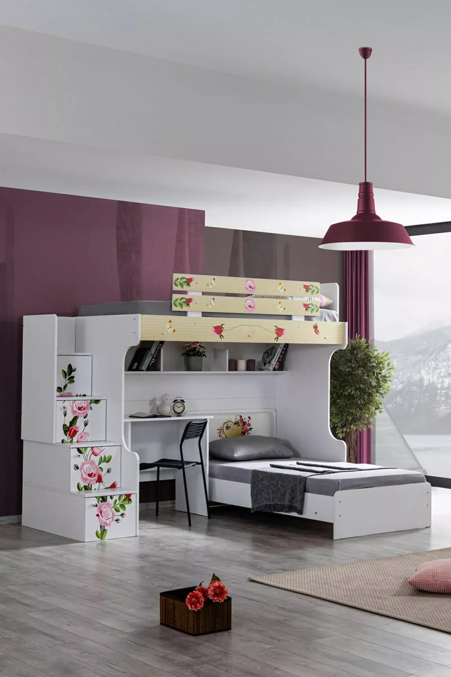 Lits superposés Mira Ranza avec bureau et 2 matelas Comfort