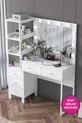 Rani Coiffeuse Miroir avec Lumières de Hollywood, 5 Tiroirs avec Étagère, Organisateur de Bijoux, Blanc
