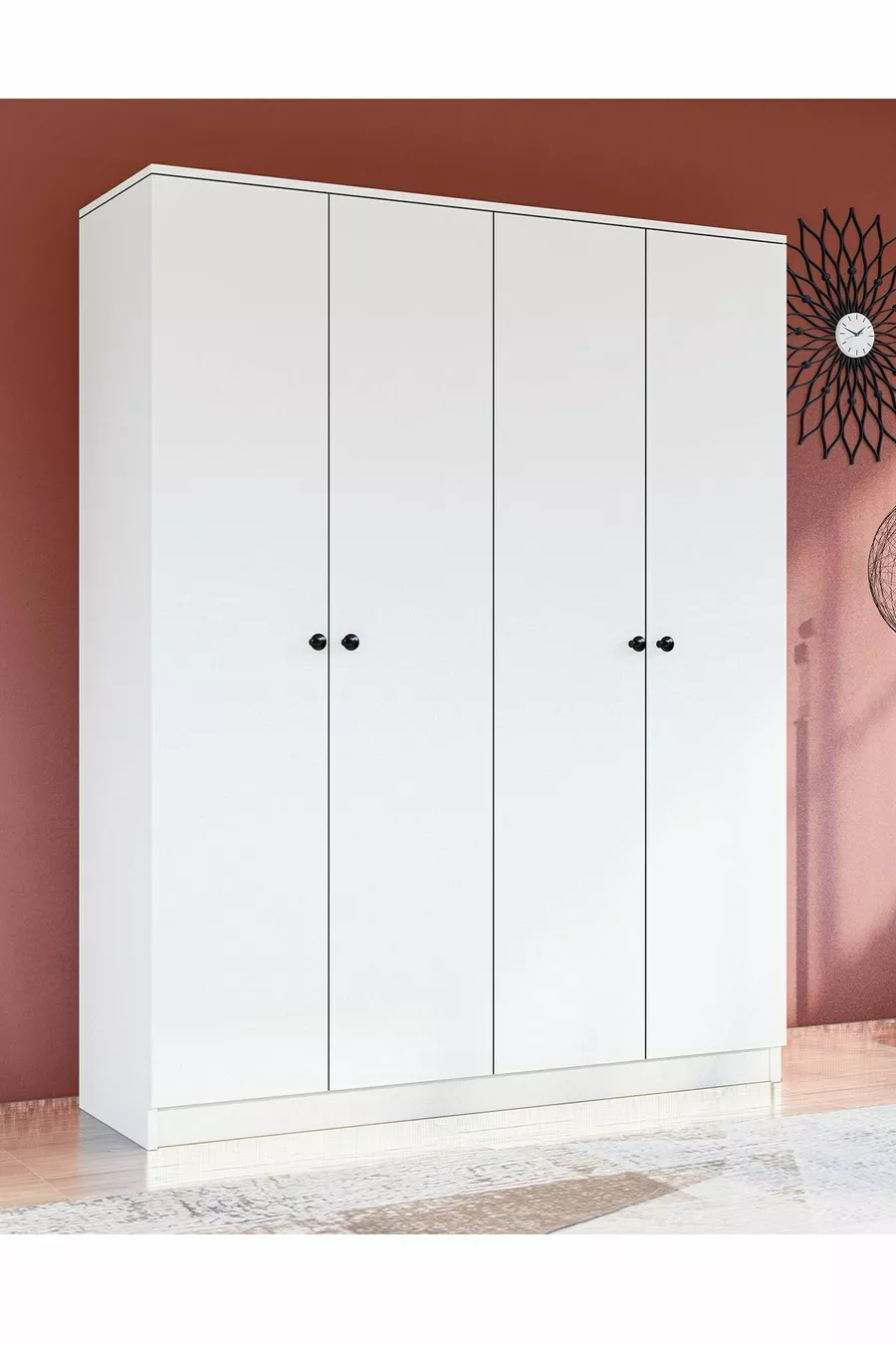 Armoire à 4 portes avec poignées à boutons