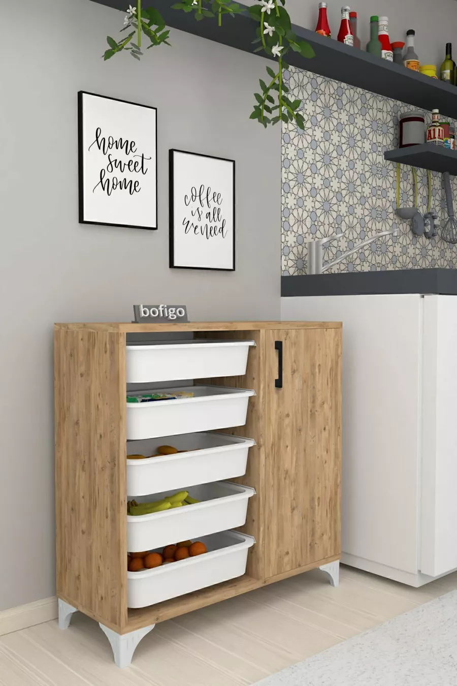 Armoire à 5 paniers Armoire polyvalente Armoire à jouets Kayra Pin