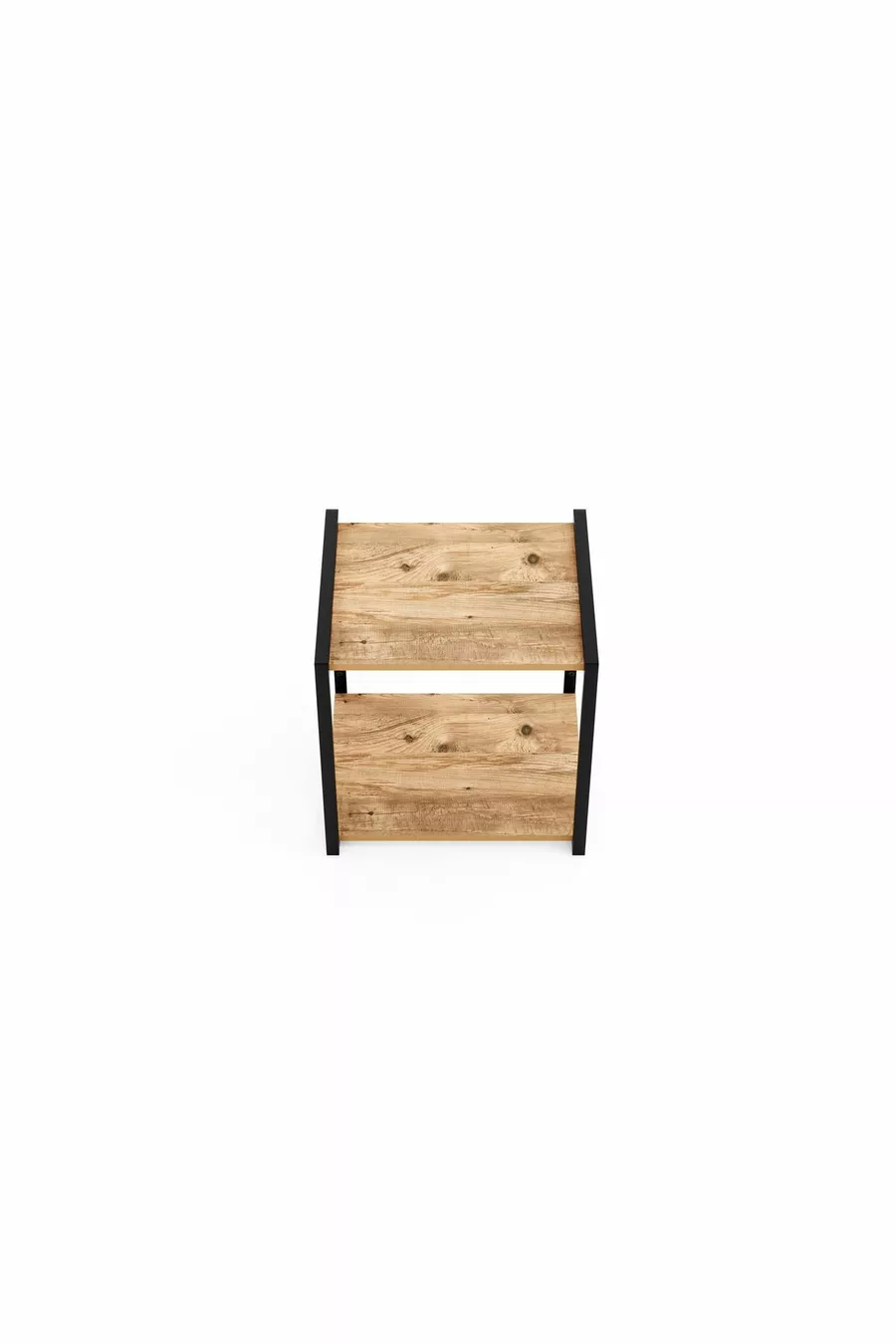 Table de chevet multifonction avec pieds en métal et étagère en pin