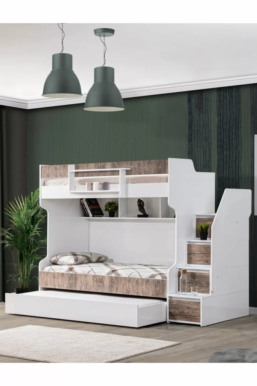 Lits superposés, Lit superposé Courageux avec tiroirs - Noyer 2 matelas confort