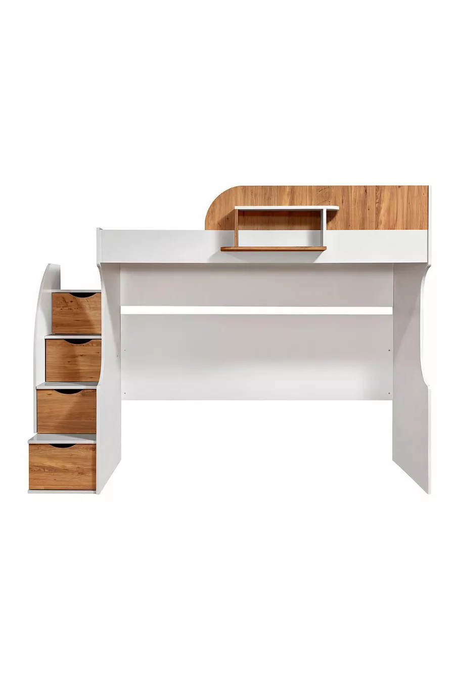 Lit superposé, lit superposé avec armoire et bureau, blanc-noix foncé, 1 matelas Comfort