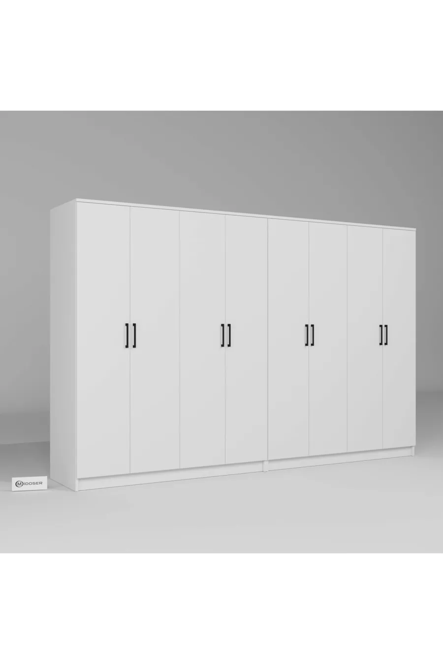 Armoire à vêtements Kardelen Série Mat Blanc 8 Portes  Étagères  cm - ensemble de garde-robe