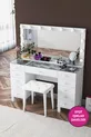 Rani Coiffeuse de Coulisses avec Miroir Illuminé Hollywood, Ensemble avec Tiroirs, Organisateur de Bijoux et Pouf, Blanc