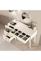 COIFFEUSE ROSE AVEC MIROIR (PIEDS EN BOIS) CADRE EN MDF, 4 TIROIRS, BLANC