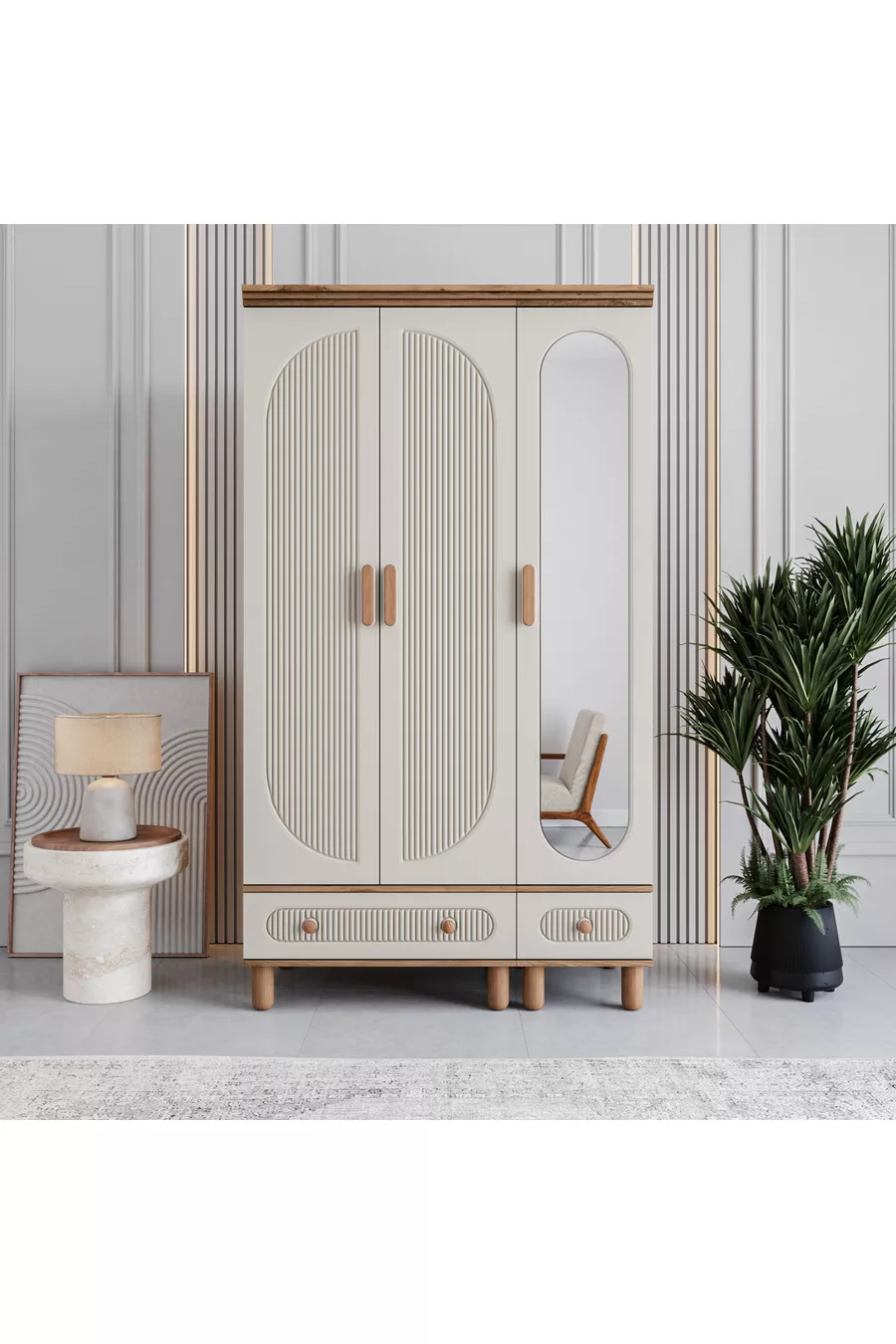 Armoire Milen 3 portes avec tiroirs  % MDF