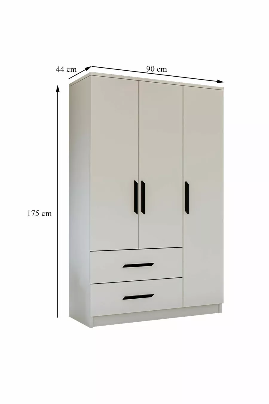 Gm  Modena Armoire Blanche à 3 Portes et 2 Tiroirs avec Poignées Noires