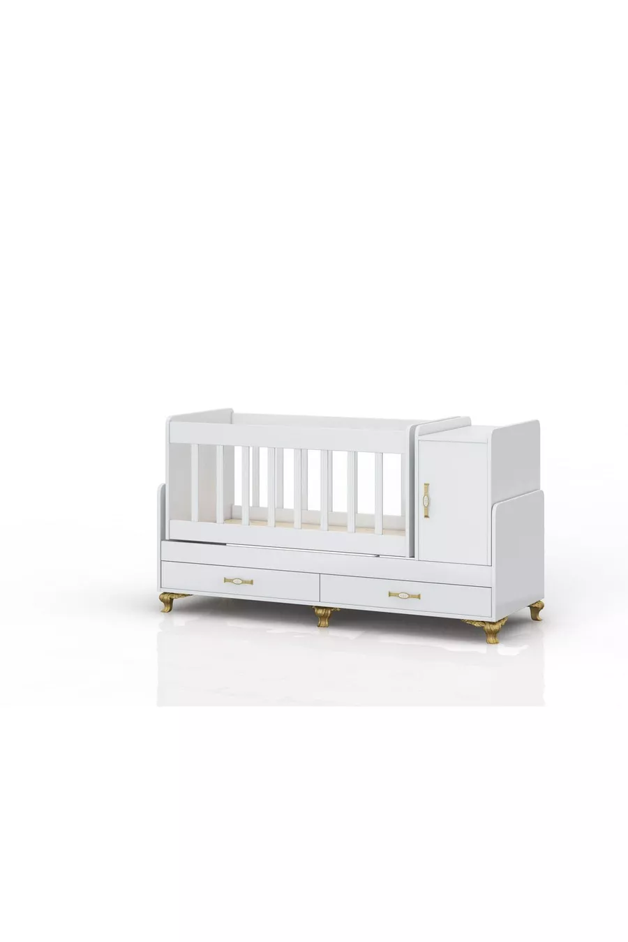 Lit avec barreaux en MDF, lit proche de la maman, avec armoire, tiroirs, évolutif, berceau à bascule X