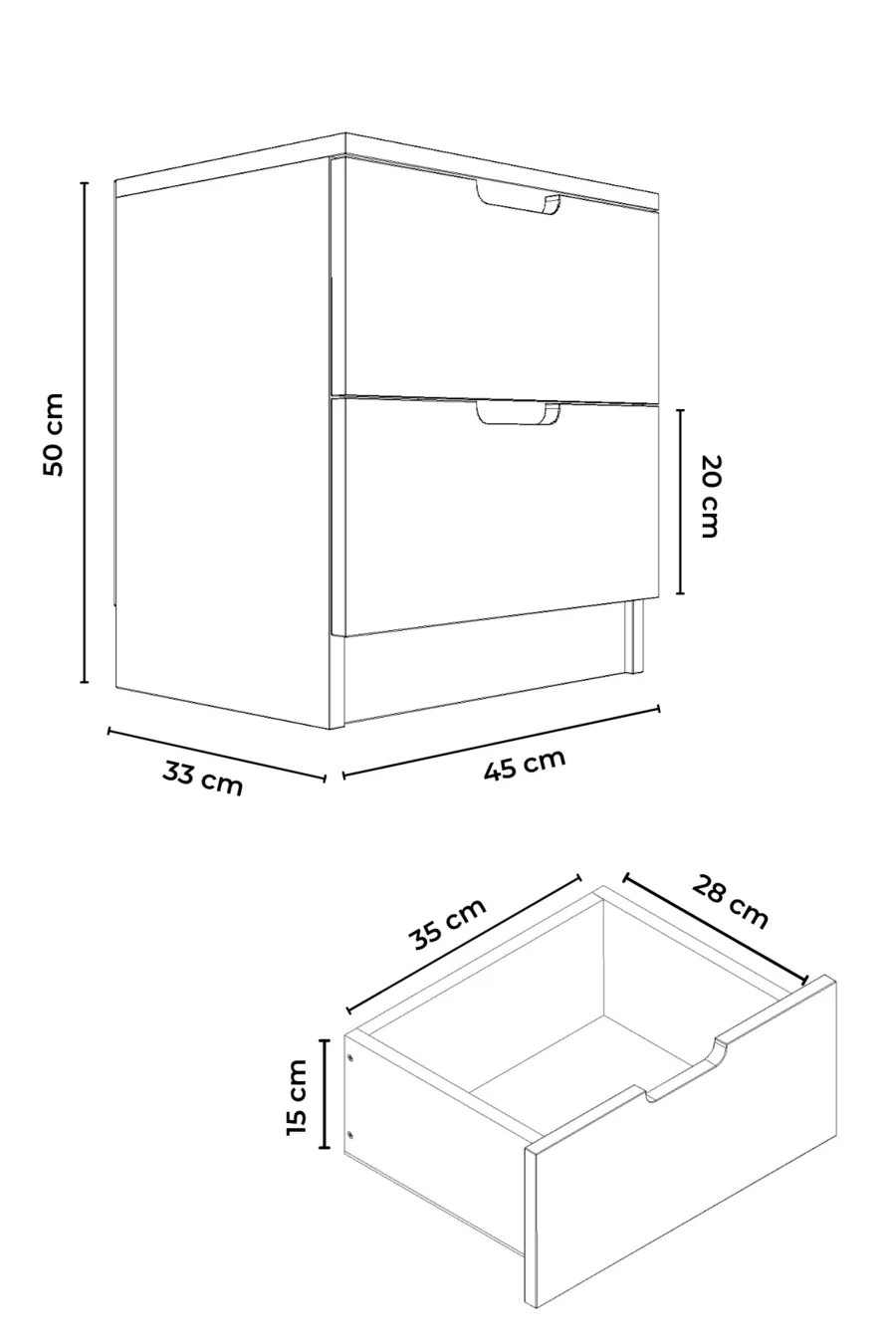Chevet Lento à 2 tiroirs pour chambre à coucher ou chambre de bébé, blanc