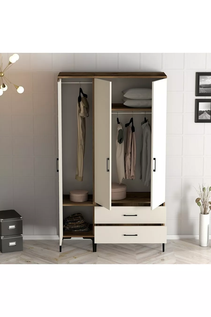 Armoire à trois portes Kumsal Rt - Crème