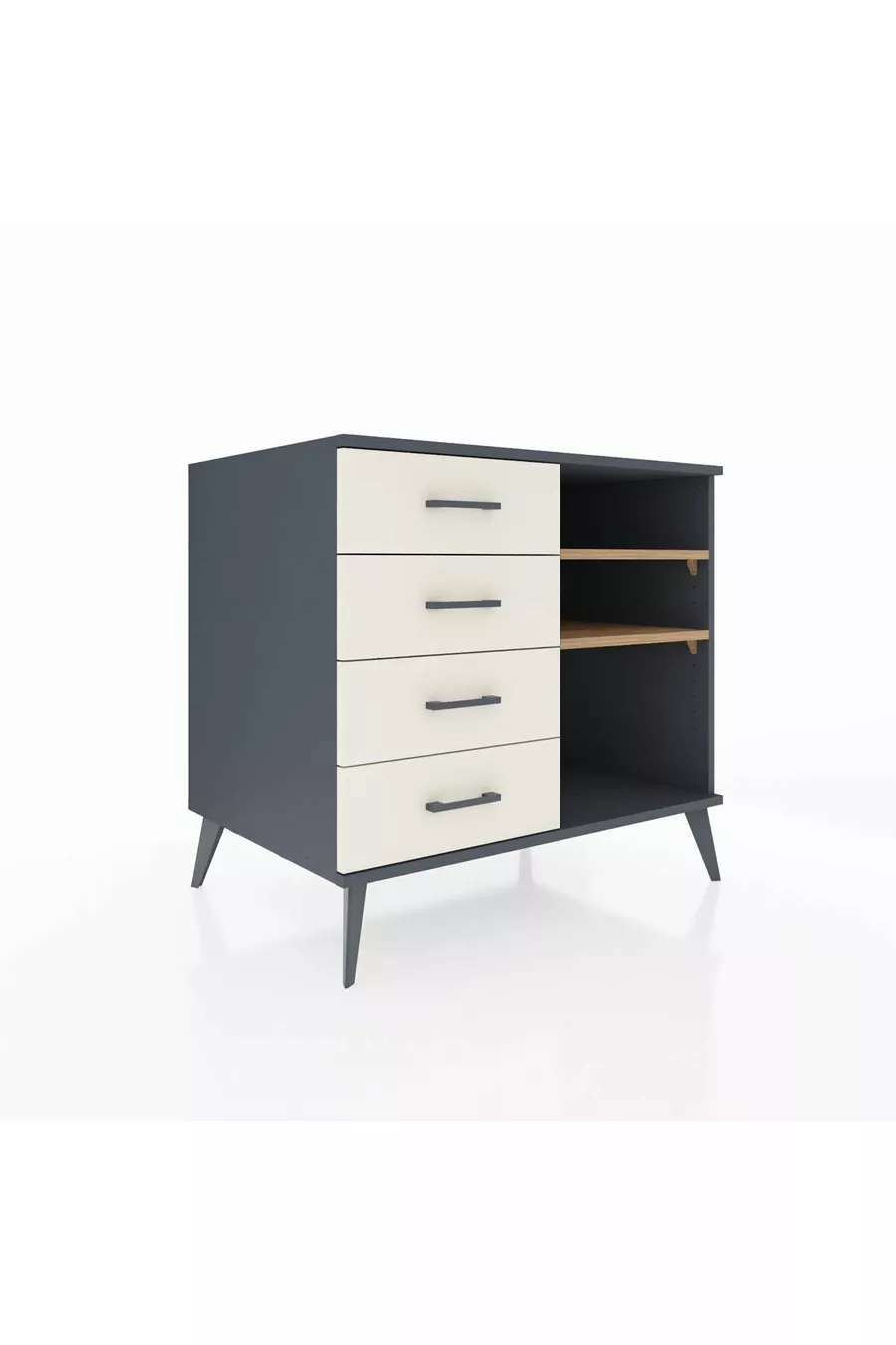 Commode Kronos 2 étagères 4 tiroirs Anthracite-Sapin/Mer de pierre