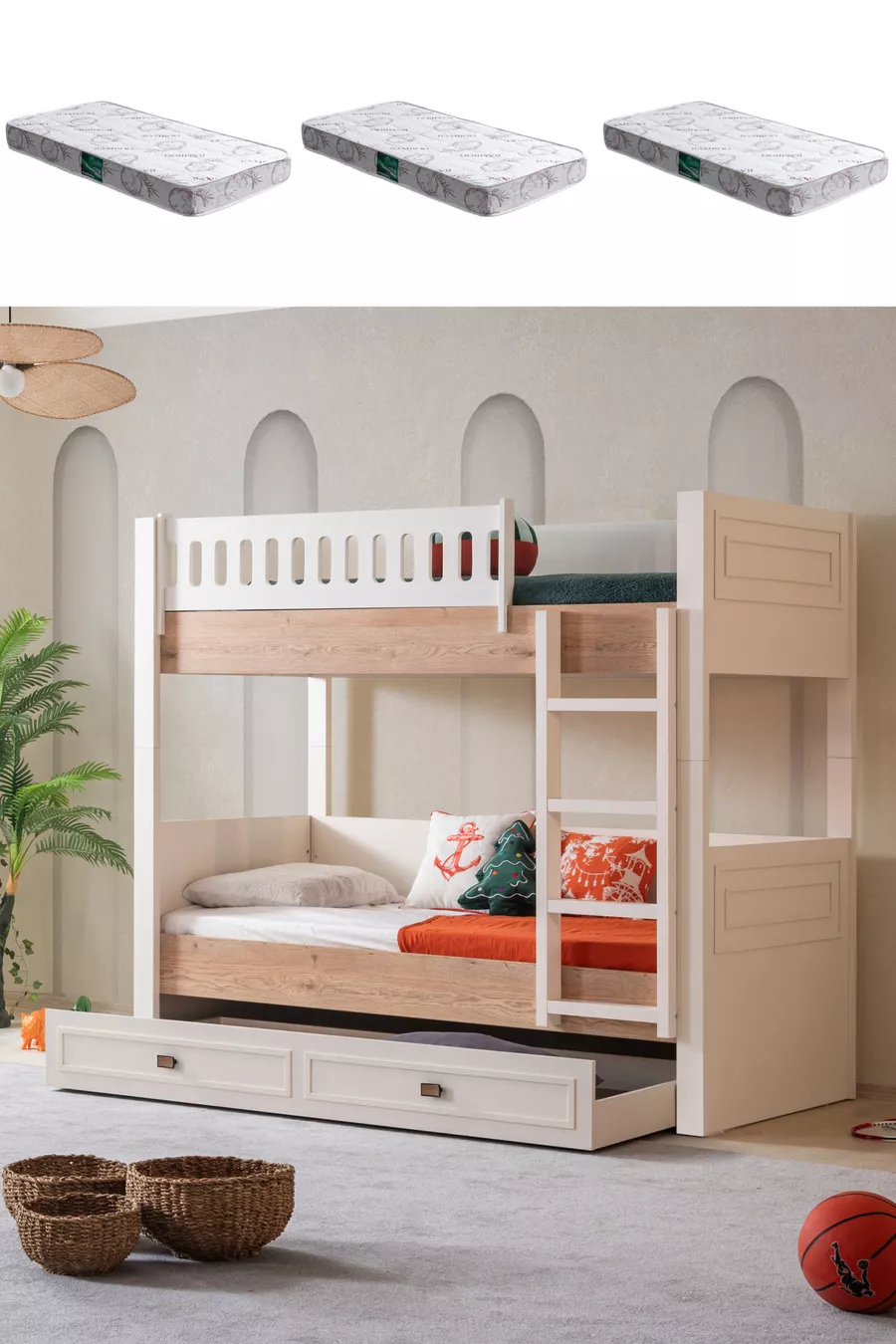 Lits superposés, Lit superposé Zenit avec lits gigognes 3 matelas confort