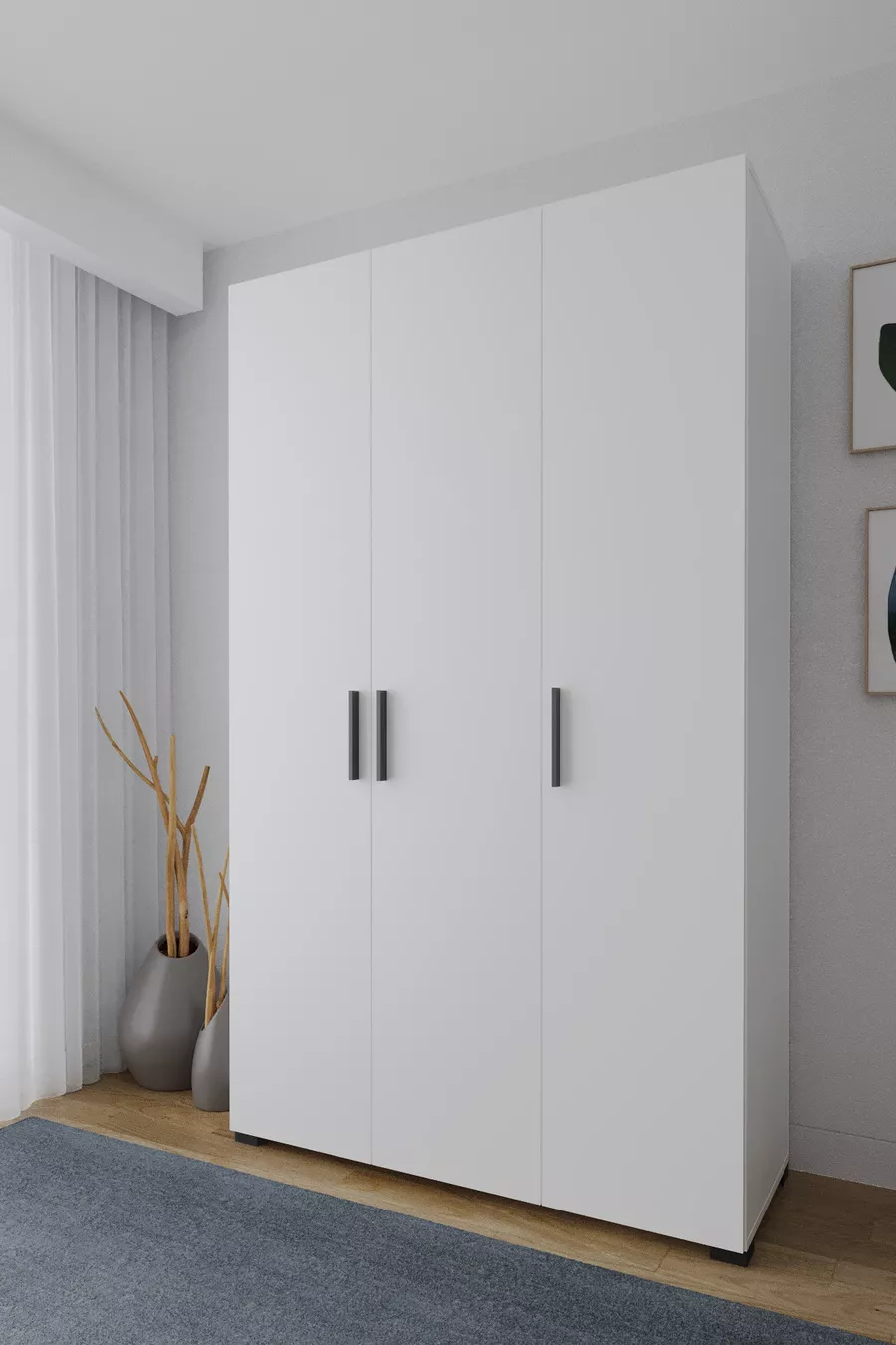 Armoire Niro 3 portes, avec tringle et étagères,  cm, blanc