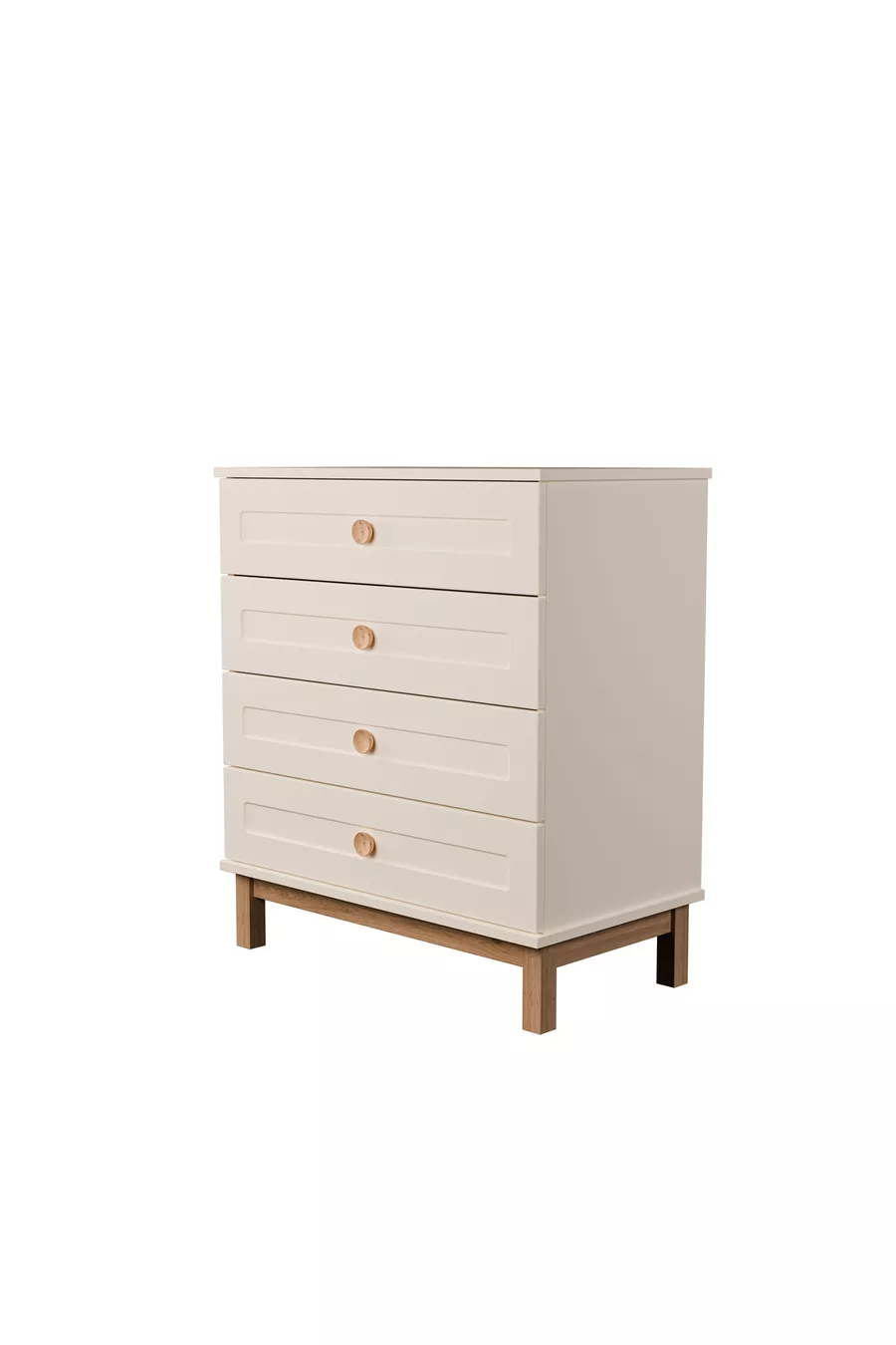 Commode Desa 4 tiroirs avec portes en MDF à glissières télescopiques (pieds en profilé MDF) Blanche - Panier