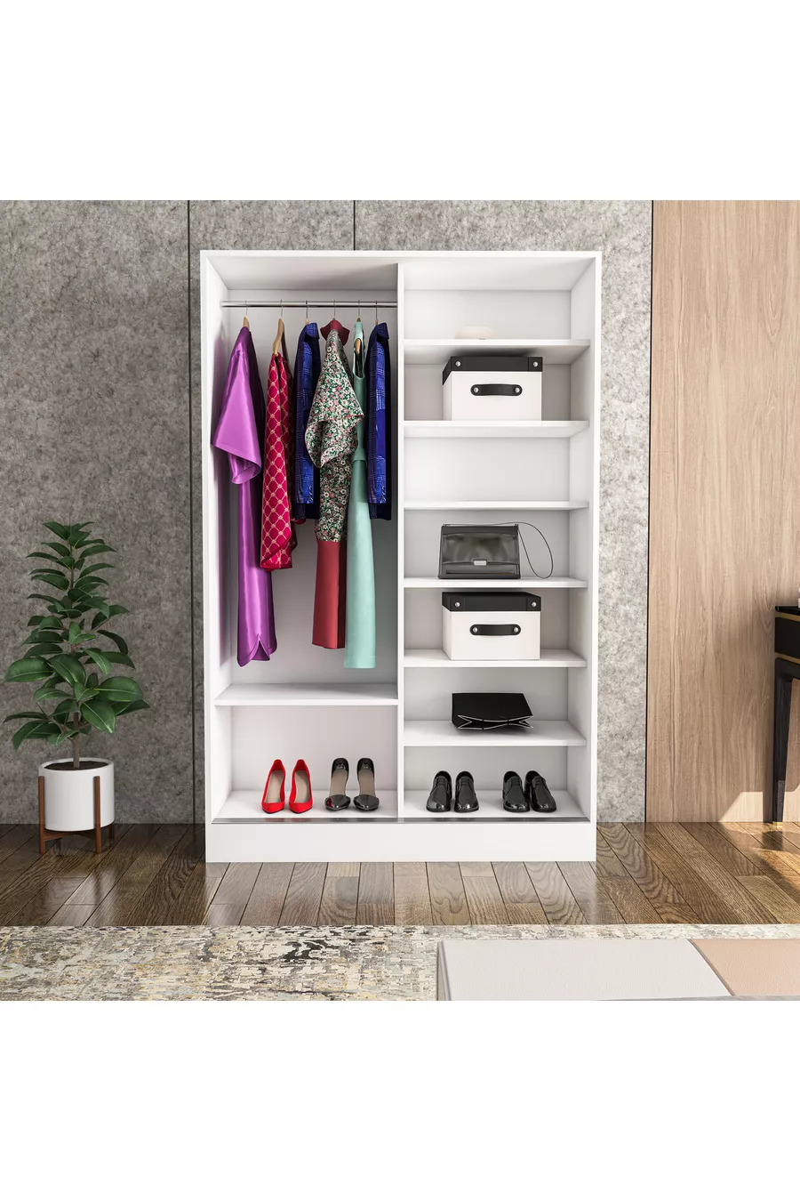 Armoire Berceste Blanche à 2 Portes Coulissantes avec Miroir et 8 Compartiments