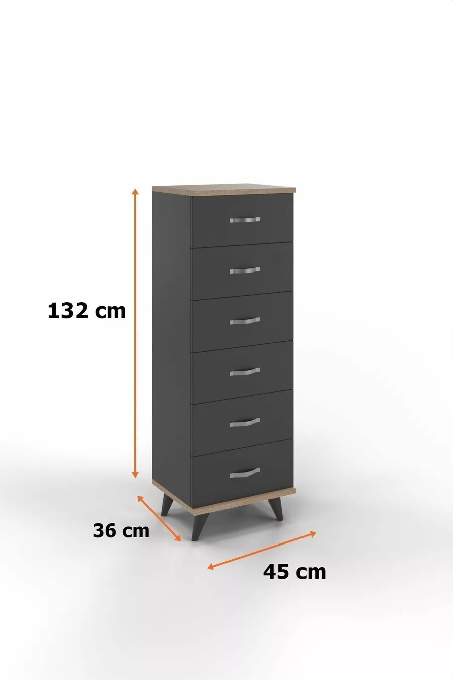 Commode Belinda à 6 tiroirs Gris anthracite