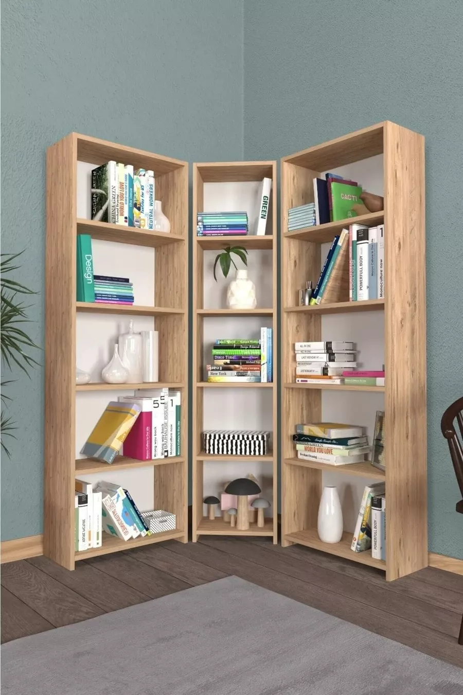 BIBLIOTHÈQUE D'ANGLE LARGE MONTESSORI EN PIN ATLANTIQUE