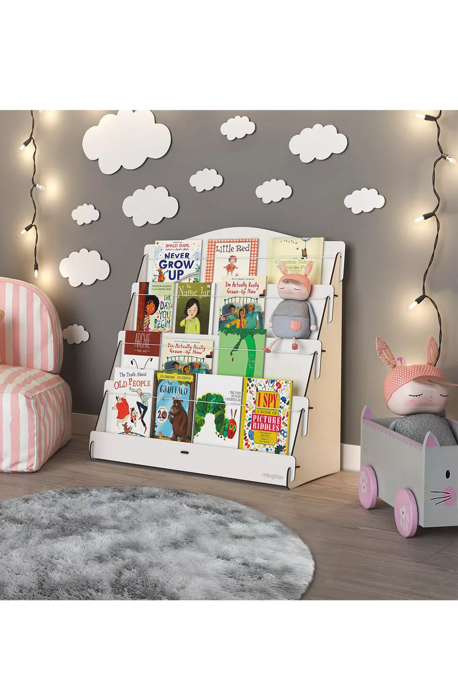 Bibliothèque en bois pour chambre d'enfant Lucky Montessori à 4 étagères
