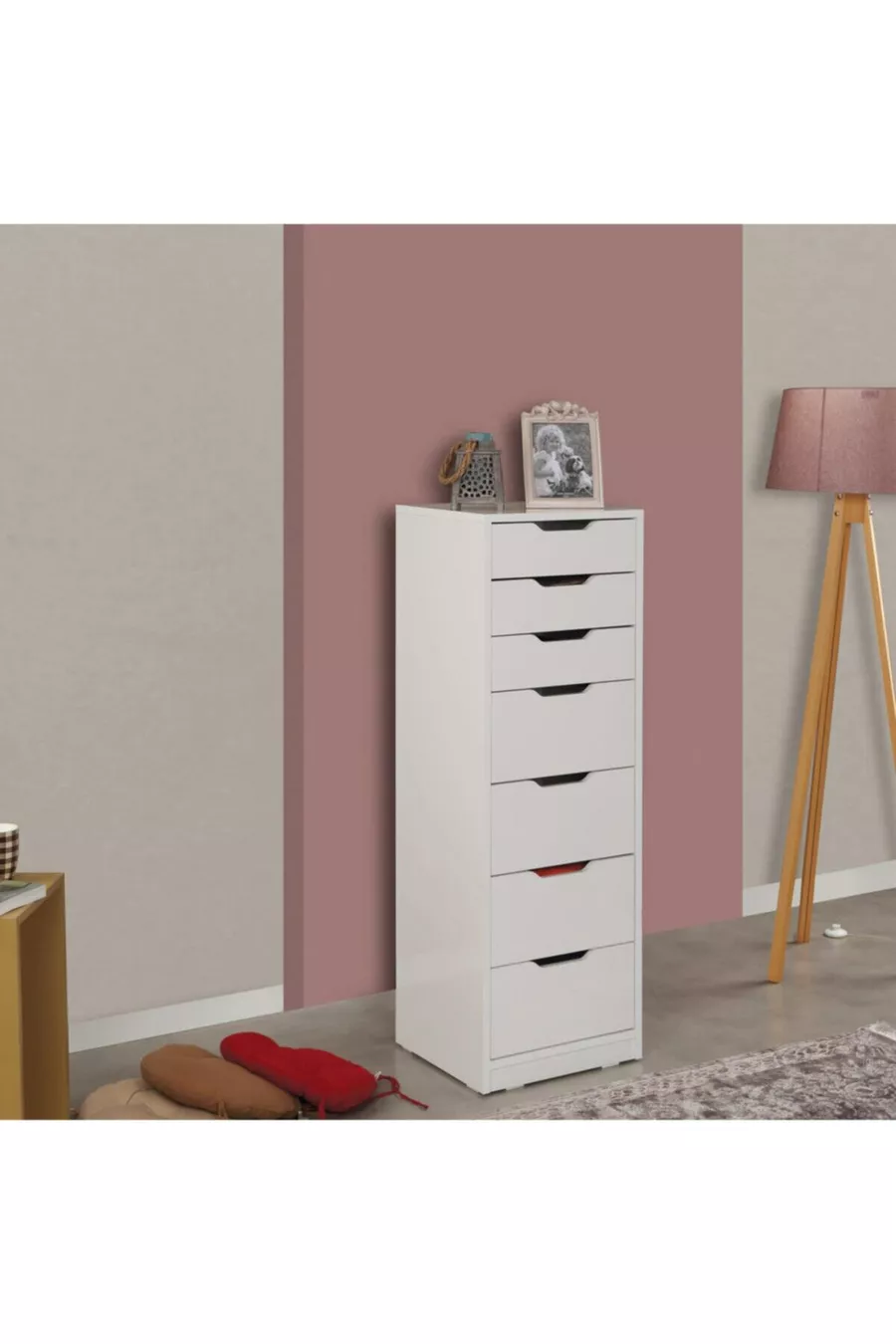 Commode Flow à tiroirs, blanche, 7 tiroirs