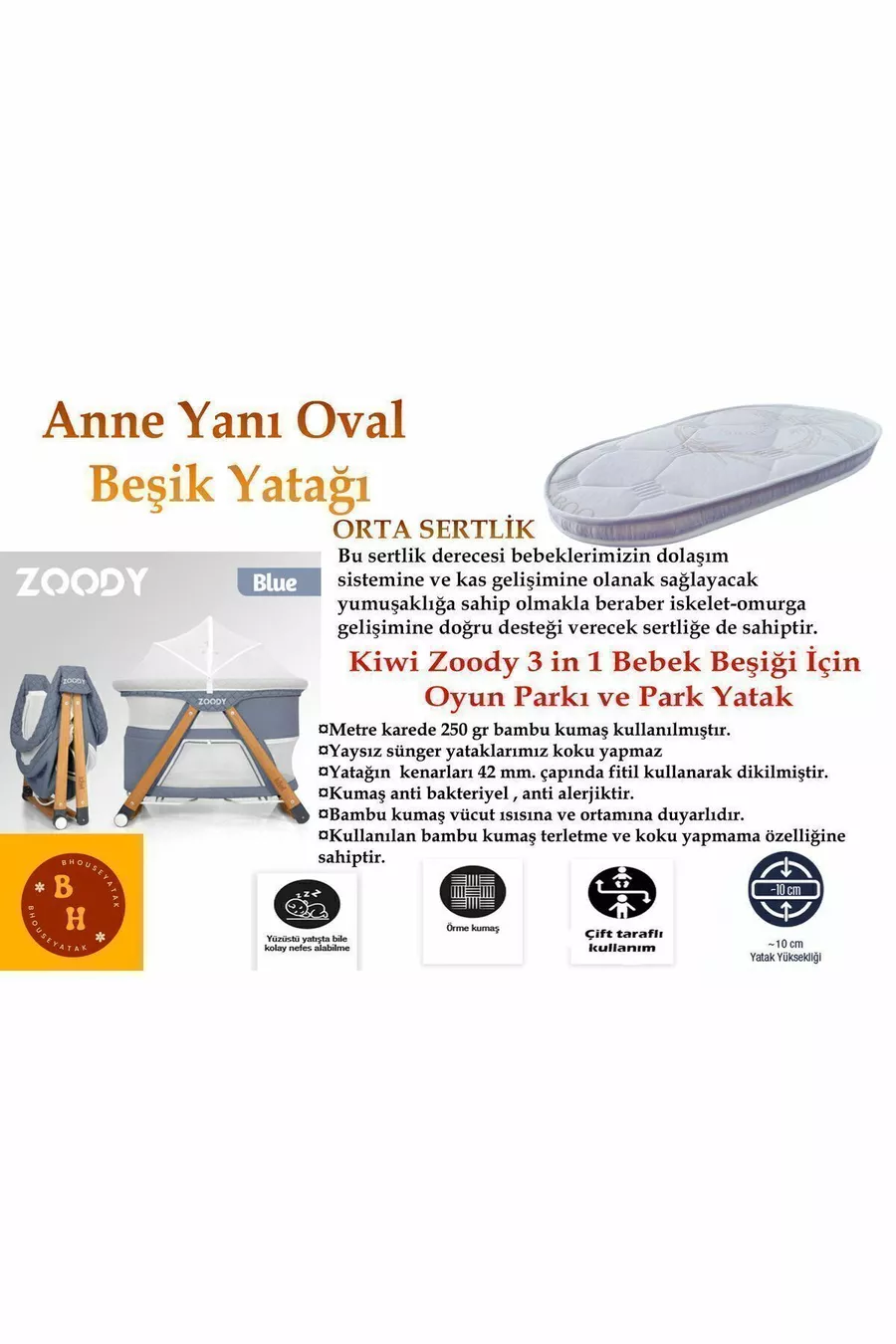 Matelas de berceau ovale pour maman compatible Kiwi Zoody en mousse Cm