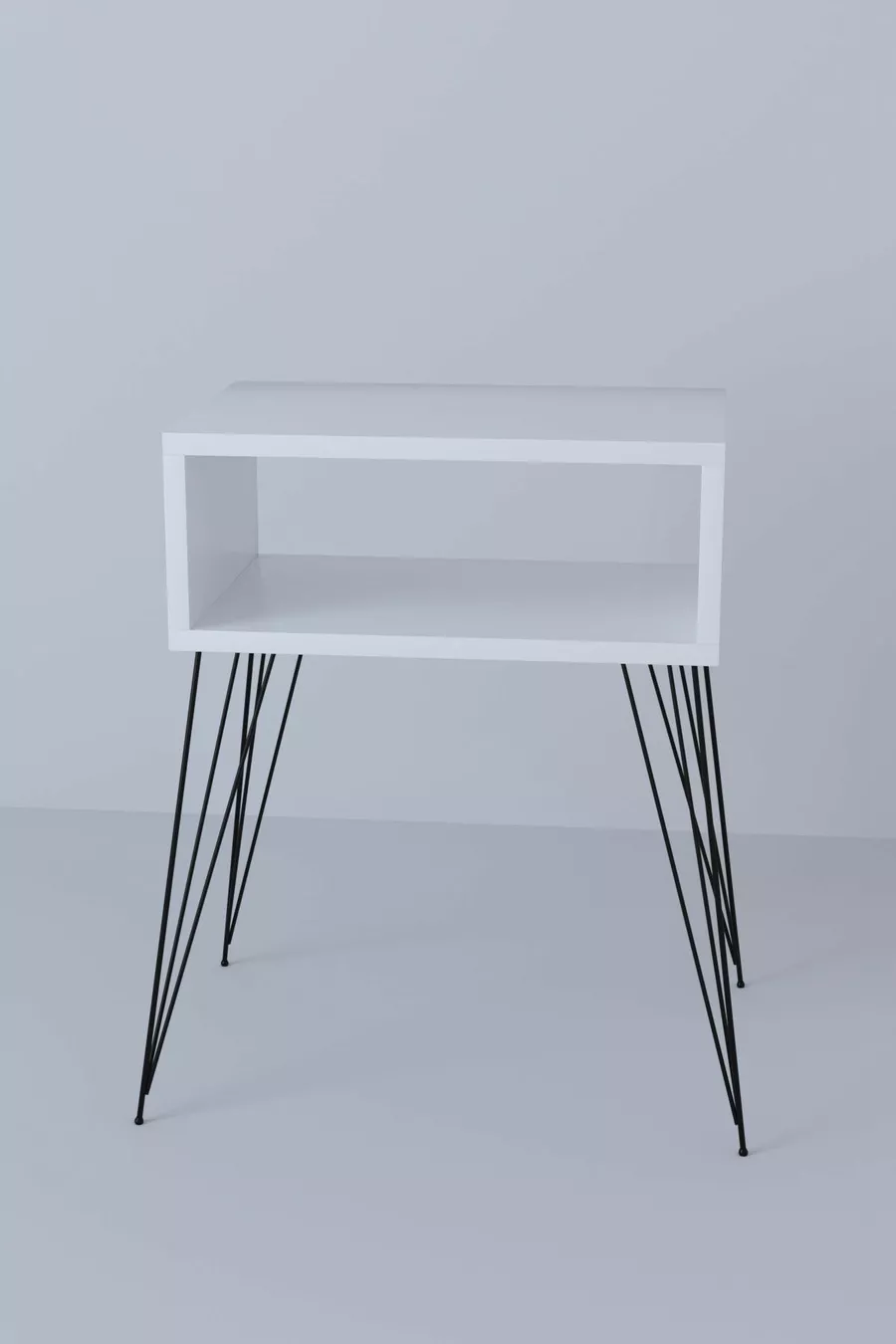 Table de chevet métallique sur pieds - Blanc