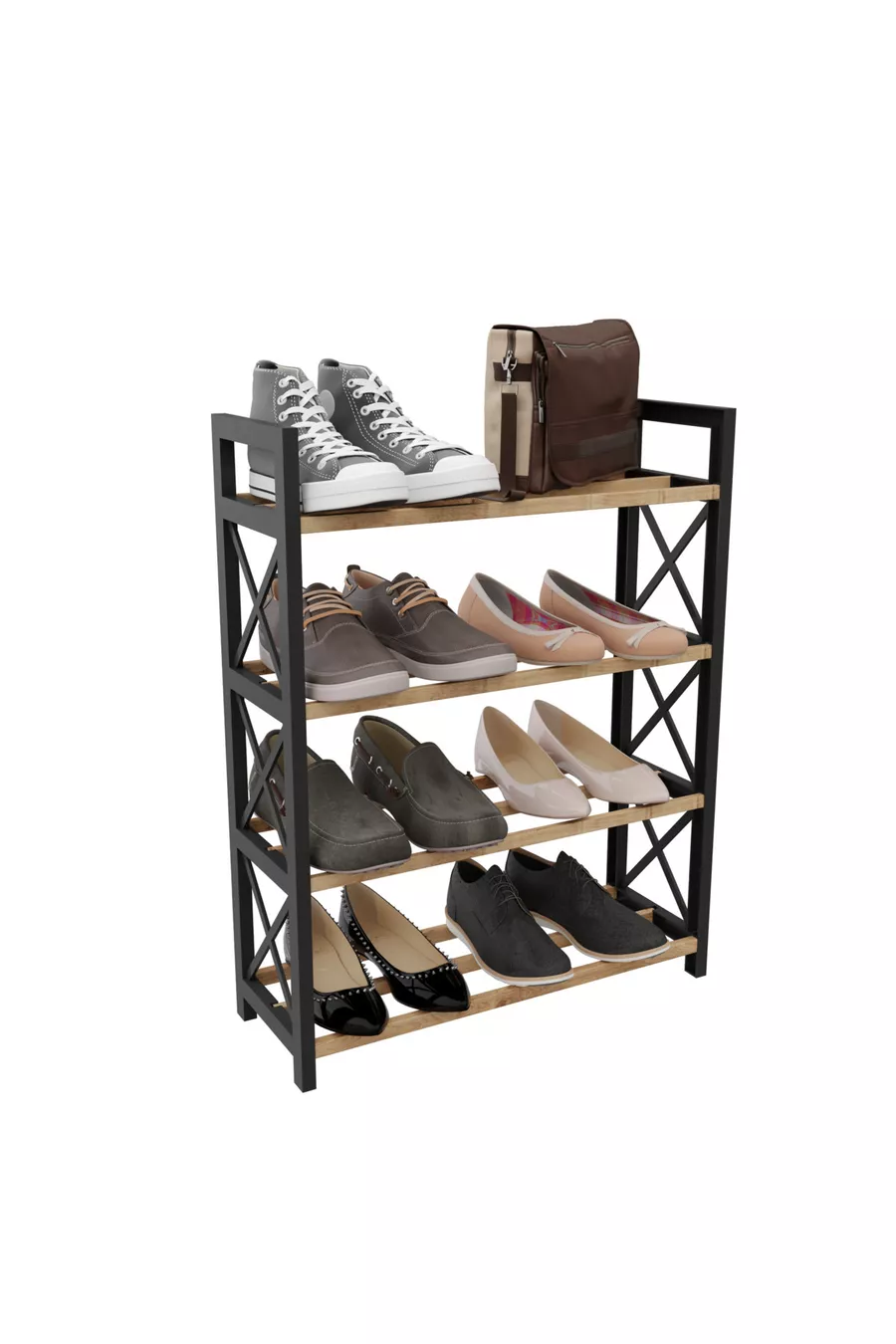 MEUBLE À CHAUSSURES DÉCORATIF EN BOIS MASSIF AVEC 3 BARRES ET 4 ÉTAGES (PAS EN MDF, le MDF se casse facilement !!!)