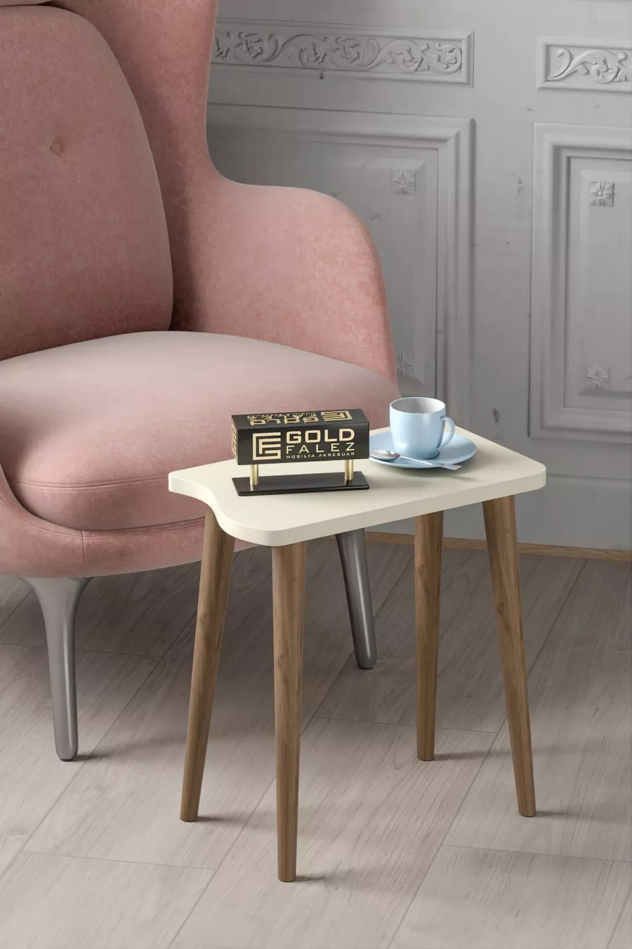 Table d'appoint en bois 4 pièces Crème Kr