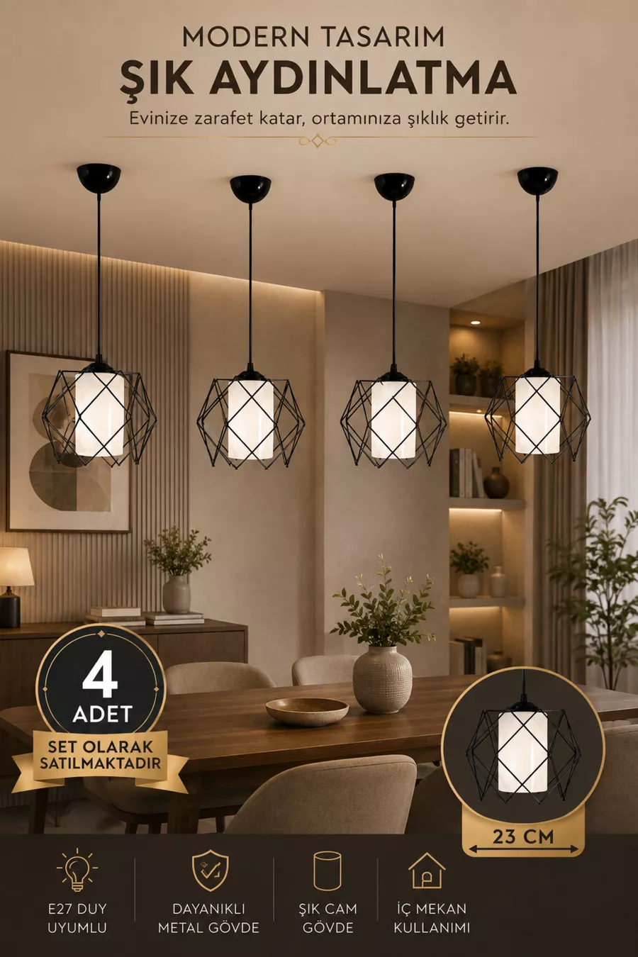 4 Pièces Suspension avec Verre Mica Blanc pour Salon, Cuisine, Salle de Bain, Chambre, Chambre d'Enfant, Hall, Couloir