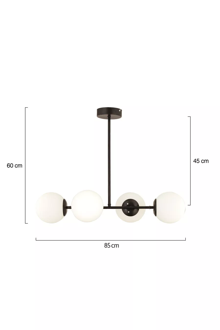 Lustre de salle à manger moderne noir à 4 branches pour chambre à coucher et salon
