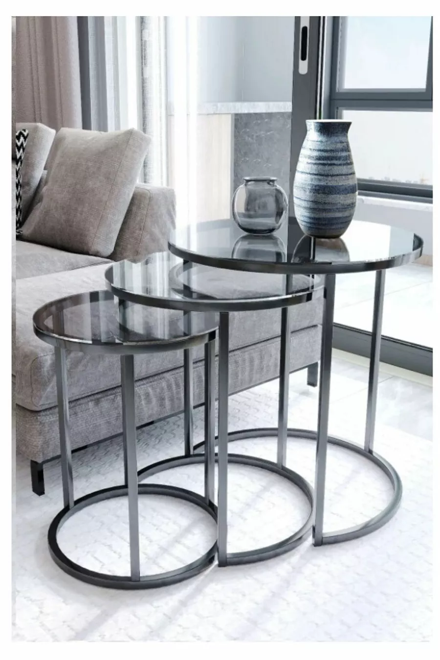 Table d'appoint en Z C Métal Noir - Verre Fumé Transparent