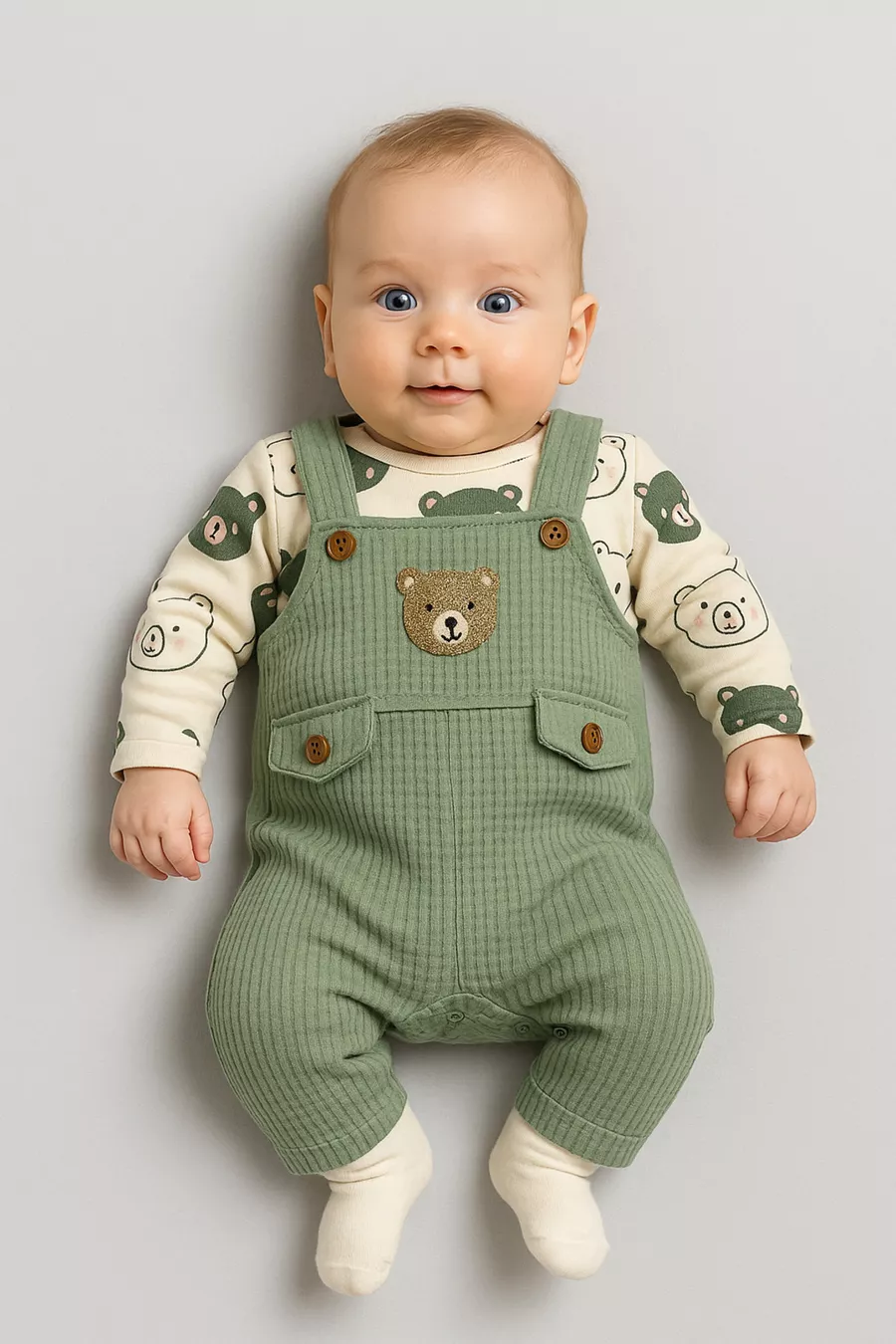 Grenouillère pour bébé garçon avec broderie d'ours, ensemble de 3 pièces – Body, grenouillère et chaussettes | Vêtements pour bébé de 3, 6, 9 mois