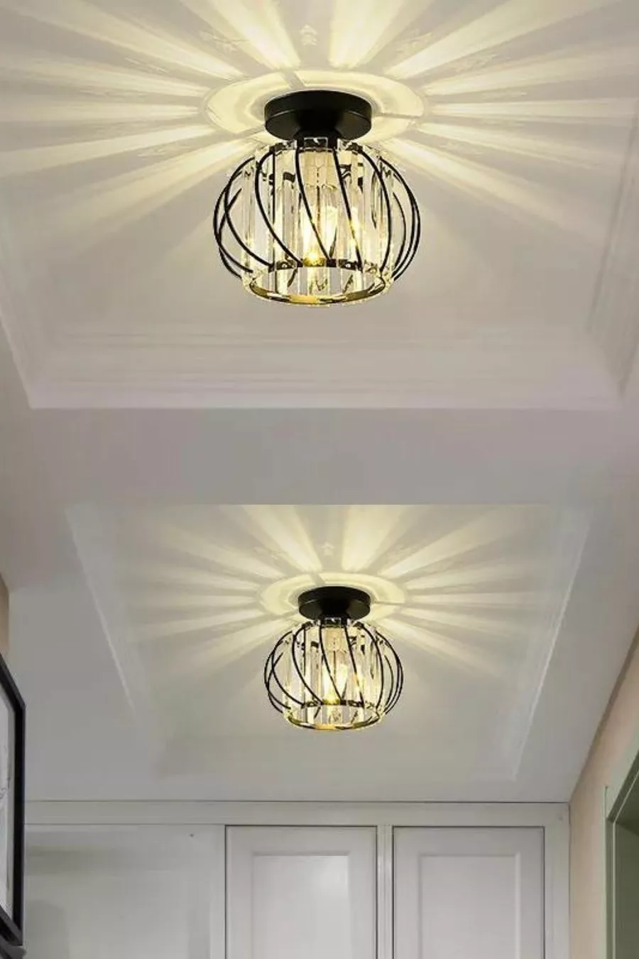 Plafonnier Lustre Bella Luce Modèle Noir en Métal avec Cristaux pour Salon, Cuisine, Chambre et Séjour