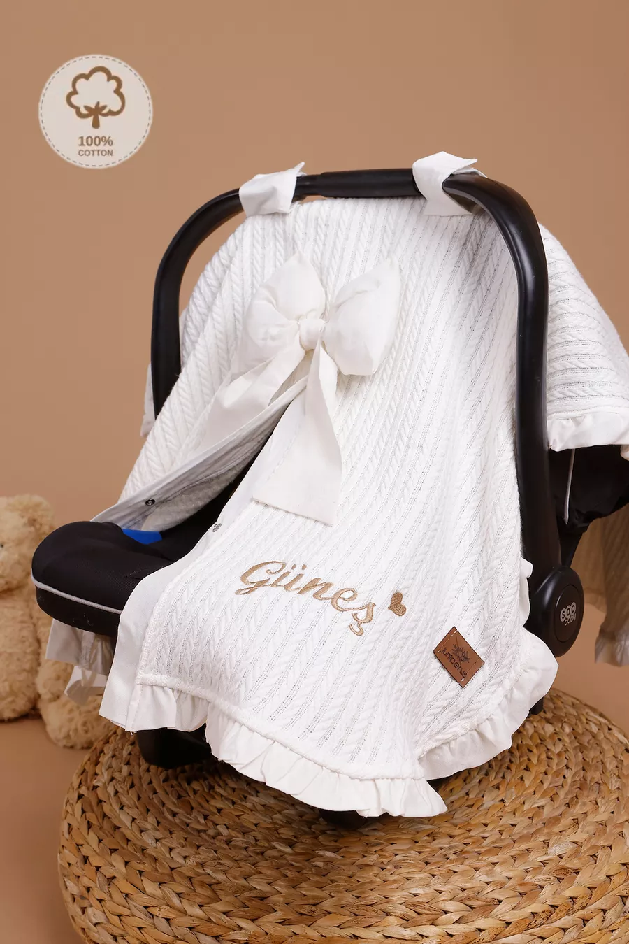 Couverture de poussette en piqué brodée avec prénom, couverture de poussette pour bébé à volants