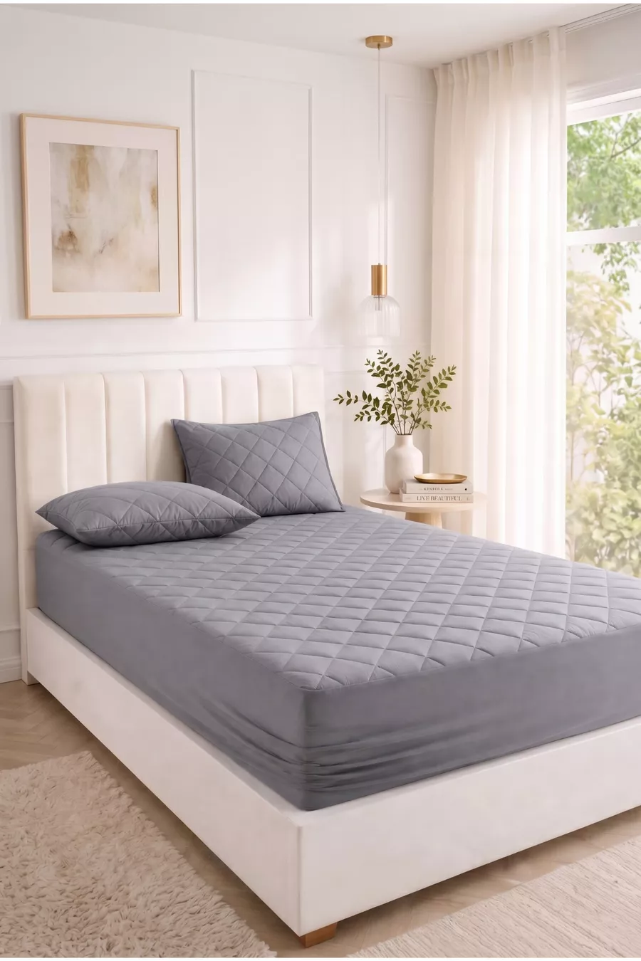 Drap-housse de protection matelassé en coton  % gris - Bébé-Simple-Double-Taille King