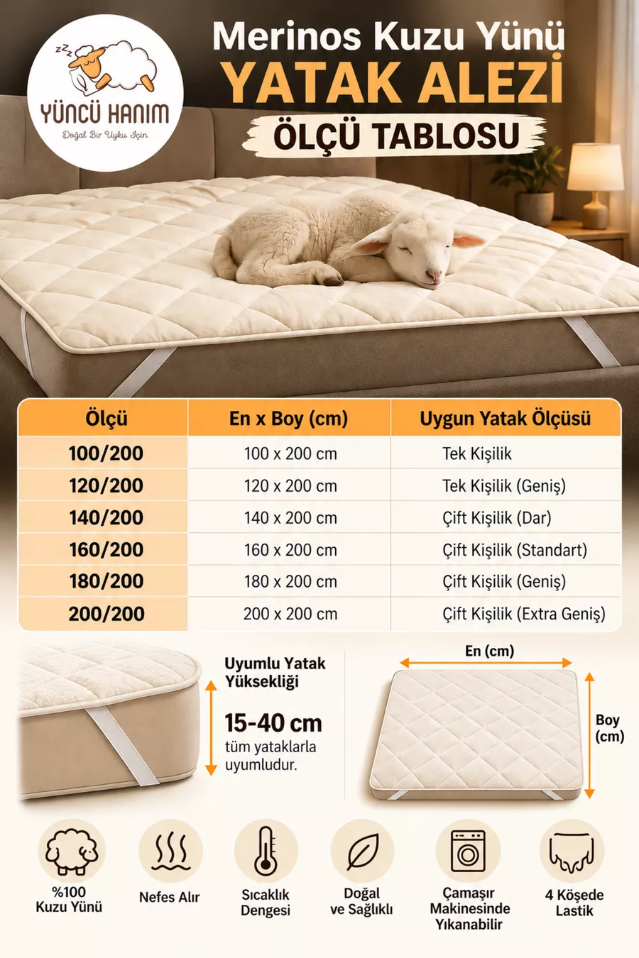 Matelas en Laine d'Agneau Mérinos, Protector de Matelas, Surmatelas ( % LAINE D'AGNEAU MÉRINOS)