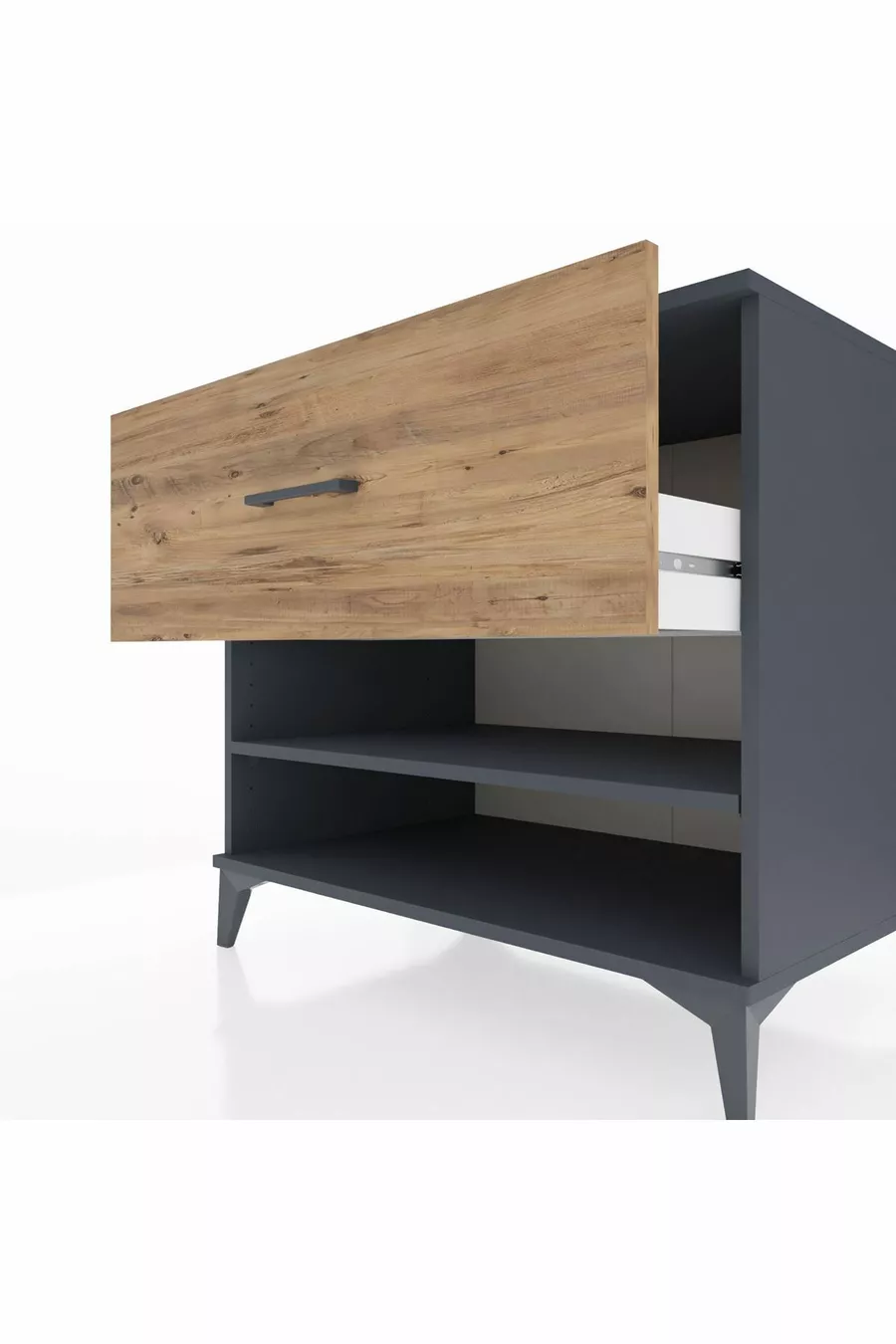 Commode Kronos à une étagère et un tiroir Anthracite-Épicéa