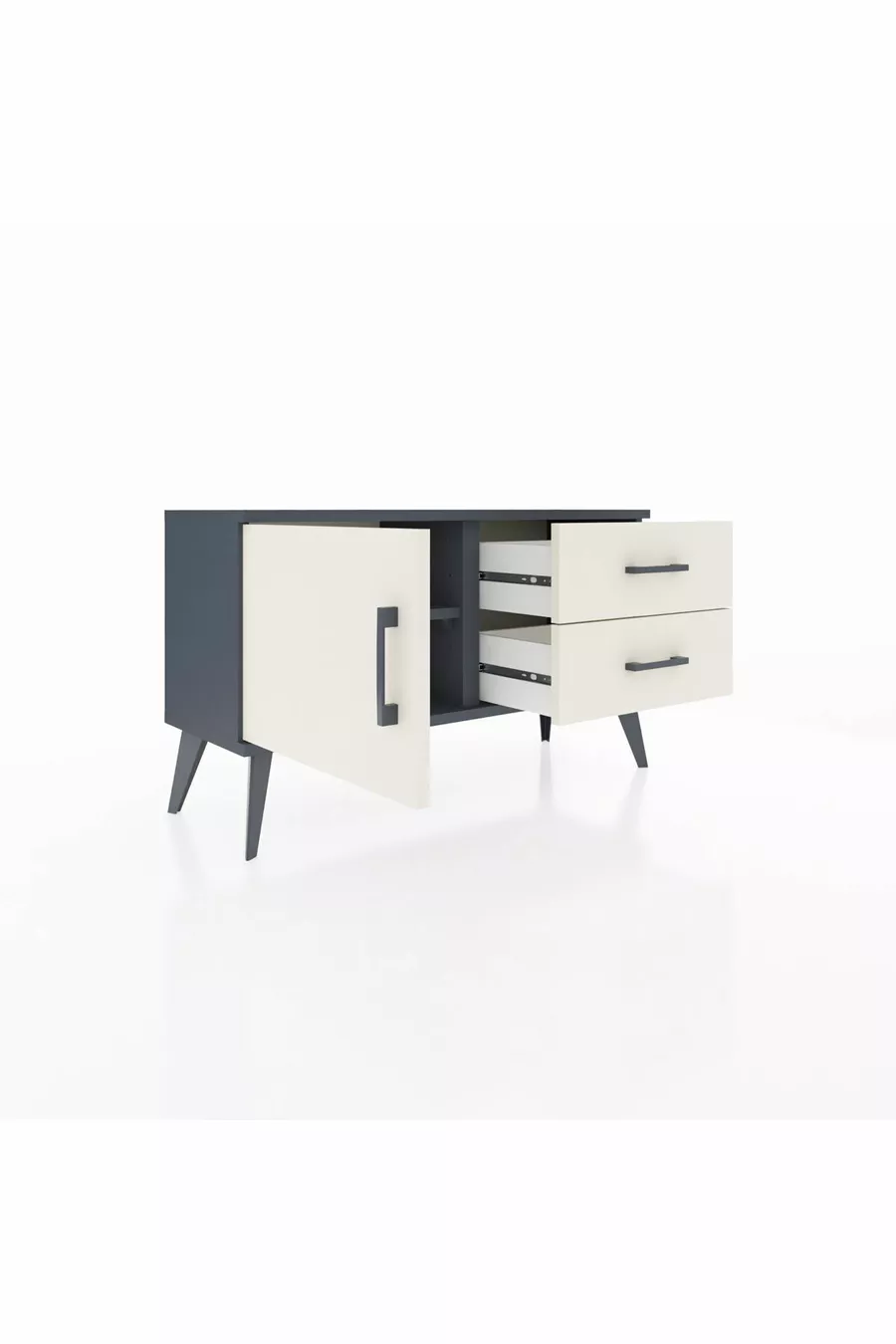 Commode Arges avec une seule étagère, 2 tiroirs et une porte unique, Anthracite-Pierre de lune