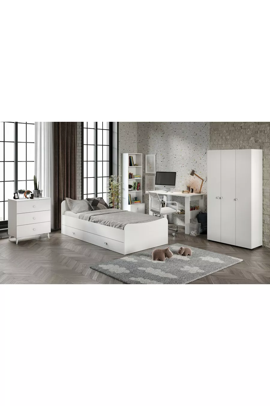 Ensemble de chambre d'enfant Selen blanc - 5 pièces, MDF de première qualité